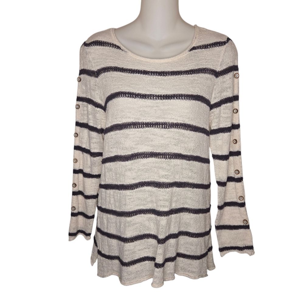 Habitat Lightweight Scoop Neck Striped Long Sleeve Button Detail Size Small